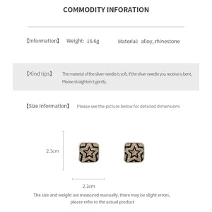 Detailed size guide with weight and dimensions for star-shaped rhinestone earrings