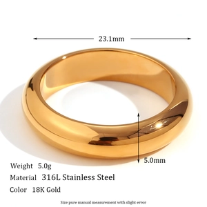 Detail view of 18K gold plated stainless steel ring showing precise dimensions and weight