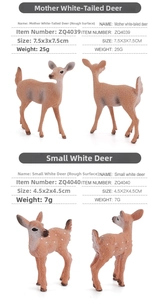 Detailed views of realistic whitetail deer figurines with textured fur and spotted patterns