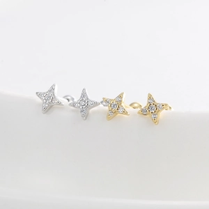 Elegant S925 silver star stud earrings with zircon inlay in gold and silver finish