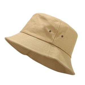 Classic khaki cotton bucket hat with metal eyelets and reinforced stitched brim for men