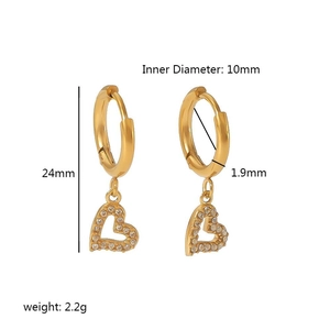 Luxury gold heart hoop earrings with cubic zirconia stones and 24mm length dimension
