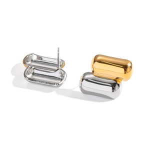 Two-tone geometric capsule stud earrings in gold and silver stainless steel