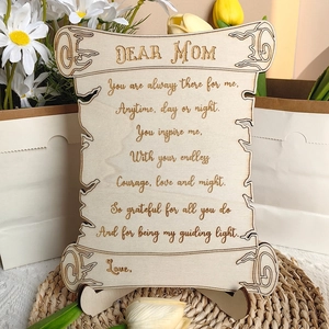Wooden Scroll Plaque Engraved Poem Desktop Ornament Mother's Day Gift For Mom Grandma With Stand And Marker