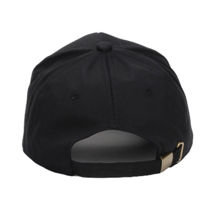 Classic black six-panel outdoor sun hat with adjustable metal back strap for men and women