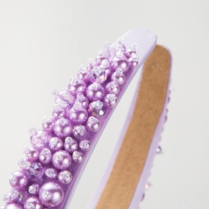 Fashionable purple handmade beaded headband with shiny pearls and crystals for women