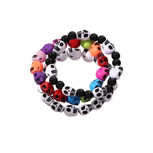 3pcs colorful skull beaded stretch bracelets with vibrant acrylic skulls and black beads