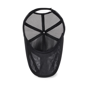 Men's breathable black mesh baseball cap with hollow brim for summer outdoor fishing