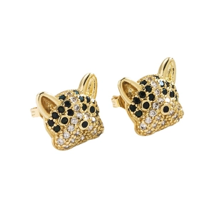 18K gold plated leopard stud earrings with black and clear cubic zirconia stones
