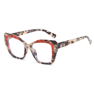 TR90 square cat-eye glasses frame with red accents and tortoiseshell texture pattern