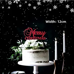 Red Merry Christmas acrylic cake topper detail with 12cm width shown on white cake