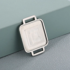Square stainless steel pendant connector with white enamel center and side loops