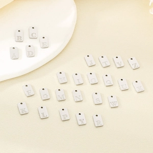 Set of 26 silver stainless steel rectangular A-Z alphabet letter charm pendants