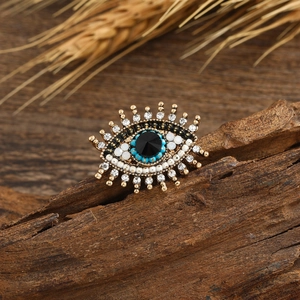 Retro Evil Eye Brooch Pin Alloy Rhinestone Artificial Pearl Copper Bead Vintage Ethnic Bohemian Accessory Unisex