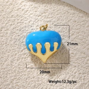 Blue heart pendant with gold lava drip finish, size 20x21mm and weighing 12.3g