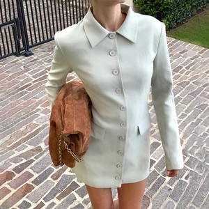 Blazerjurk Met Lange Mouwen Effen Kleur Revers Single Breasted Slim Fit Mini Jurk Formeel Kantoor Casual Chic Voor Dames