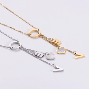 Elegant gold and silver LOVE heart shell necklaces set with delicate tassel pendants