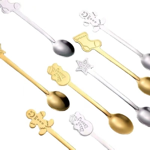 Creative Christmas stainless steel dessert spoons set with festive gingerbread and star charms