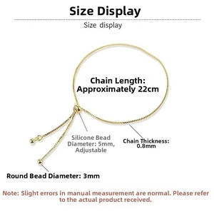 Adjustable 925 silver DIY bead bracelet chain with 0.8mm link and 5mm silicone slider bead
