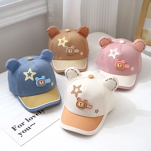 Chapeau De Baseball Mignon Pour Bébé En Coton Respirant Pare-Soleil Bord Incurvé Oreilles D'Ours Dessin Animé Motif Étoile Pour Nourrissons