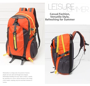 Detailed side and front view of a durable orange and grey outdoor hiking backpack