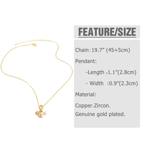 Detailed view of nautical gold-plated necklace with ship, helm, and zircon starfish pendants