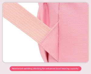 Detail of reinforced stitching on pink dance bag straps for enhanced durability