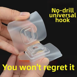 Close-up of clear adhesive hooks featuring a heavy-duty waterproof dual-buckle system