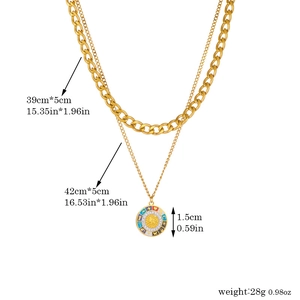 Detailed dimensions of double-layer gold stainless steel chain necklace with eye pendant