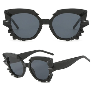 Irregular jagged black punk sunglasses with sharp polygon frame and UV protection lenses