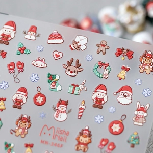 3D Christmas embossed nail stickers featuring Santa, snowmen, and reindeer designs