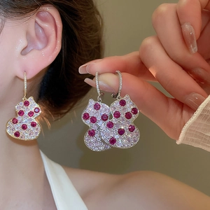 French palace style gourd drop earrings with pink and red pavé set cubic zirconia