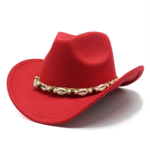 Western Cowboy Hat Felt Fedora Wide Brim Ethnic Style With Shell And Wood Bead Decoration For Men And Women
