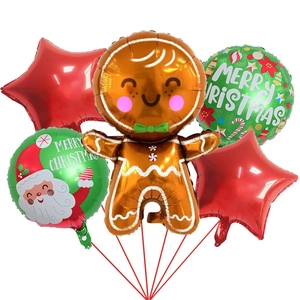 5-piece Christmas foil balloon set with gingerbread man and merry christmas print