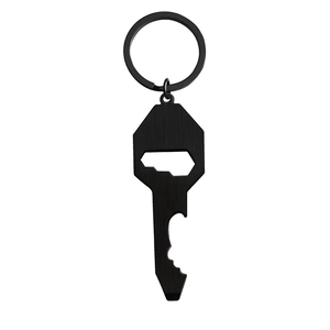 Multifunctional black stainless steel key-shaped keychain with integrated bottle opener