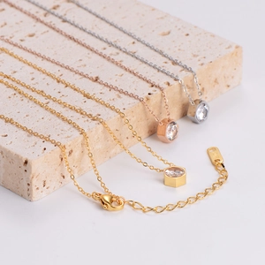 Sparkling hexagonal zircon pendant necklaces in gold, silver and rose gold finishes