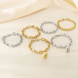 Polished stainless steel cable chain bracelets in gold and silver with metal ball charms