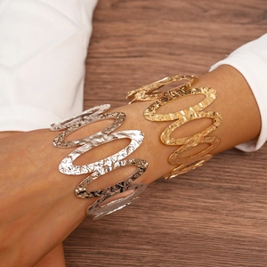 Hammered Metal Open Cuff Bracelet Hollow Geometric Wave Statement Jewelry For Women Modern Exaggerated Unique