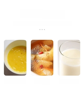 Detail showing multi-use stainless steel mesh strainer filtering grease and soy milk