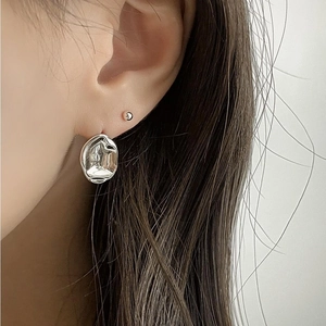 Irregular textured 925 sterling silver stud earrings for women in minimalist Korean style