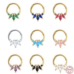 Bague De Nez En Argent Sterling 925 Septum Clicker Charnière Hoop Marquis Zirconia Cartilage Boucle D'oreille Bijoux Pour Femmes