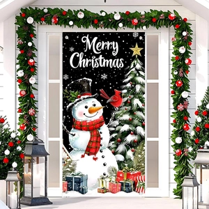 Christmas Door Banner Polyester Snowman Christmas Tree Snowflake Hanging Flag Outdoor Yard Garden Home Entrance Decor