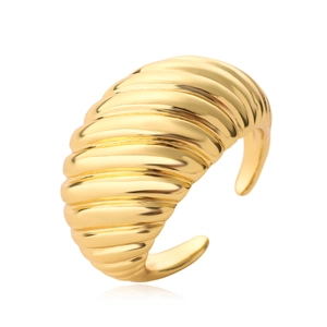 Minimalist gold-plated geometric open ring with elegant horn texture on white background