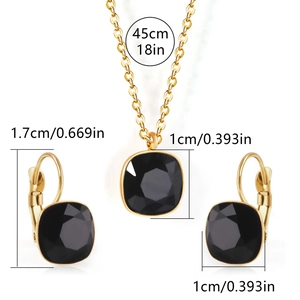 Detailed size specifications for gold stainless steel jewelry set with square zircon