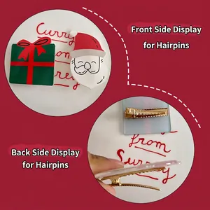 Cute Santa and gift box hair clips for kids with gold metal alligator grip detail