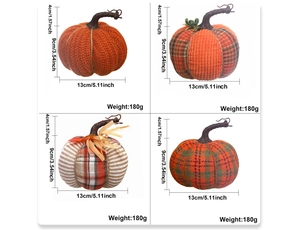 Detailed size chart for fabric pumpkins measuring 13cm by 13cm with 180g weight specification