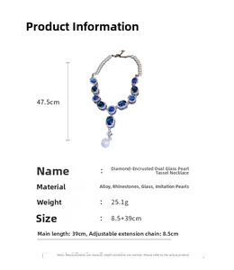 Tableau des tailles détaillé pour collier pendentif goutte cristal bleu et perles