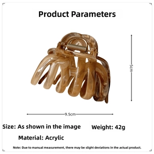 Detailed specs of marble acrylic hair claw measuring 9.5cm and weighing 42g for thick hair