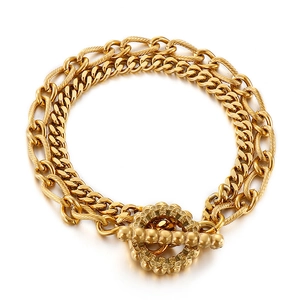 Zweilagiges goldenes Edelstahlarmband mit Panzerkette und manuellem Vintage-OT-Verschluss