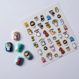 3D embossed 5D nail art stickers featuring cute cartoon puppy and kitty pets, model TS-108
